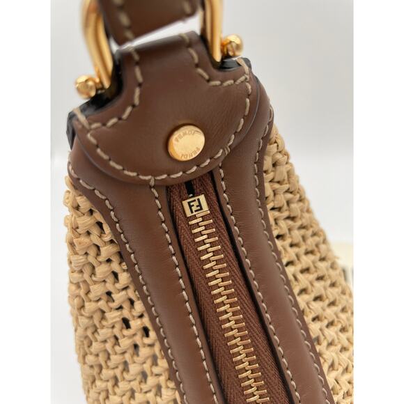 NEW FENDI FF FENDIGRAPHY SUMMER RAFFIA LEATHER SMALL HOBO BROWN LEATHER BAG NWT! - Picture 5 of 15